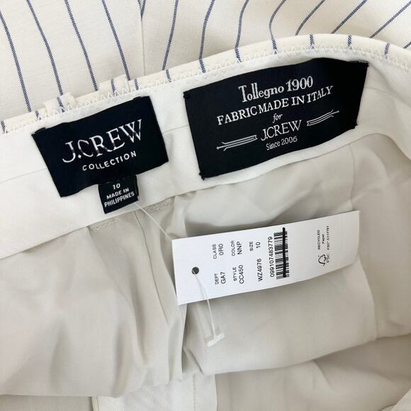 J.Crew Collection Portia Pant Ivory Pinstripe Italian Wool Classic US 10 NWT - Picture 10 of 15